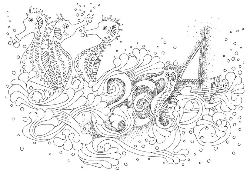 Dibujo para colorear: Caballito de mar (Animales) #18681 - Dibujos para colorear