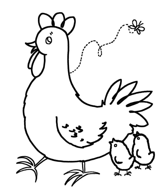 Dibujo gratuito Gallina y Pollito #193165 de la coleccion Animales para imprimir