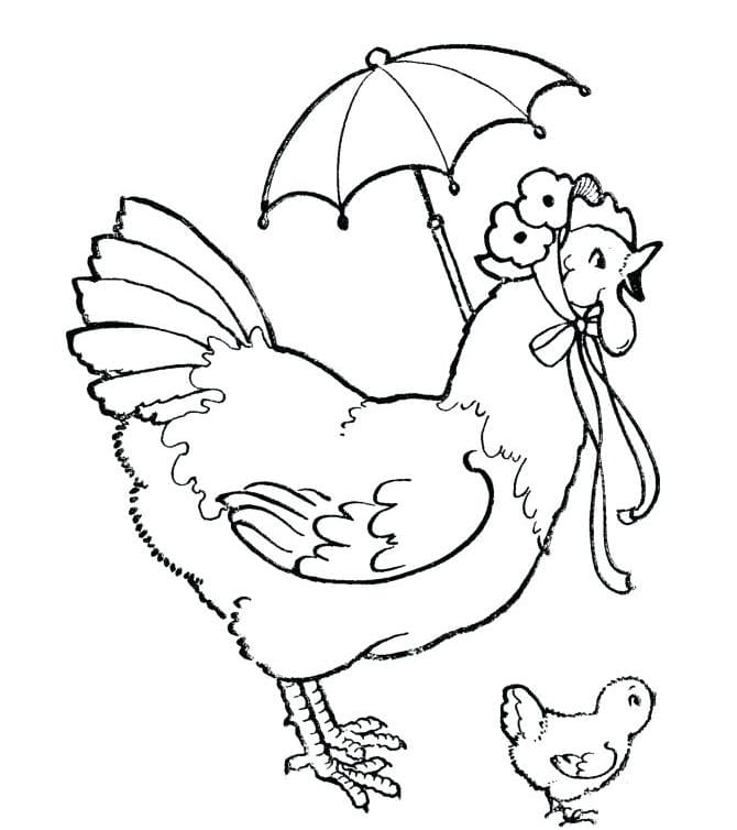 Dibujo gratuito Gallina y Pollito #193184 de la coleccion Animales para imprimir
