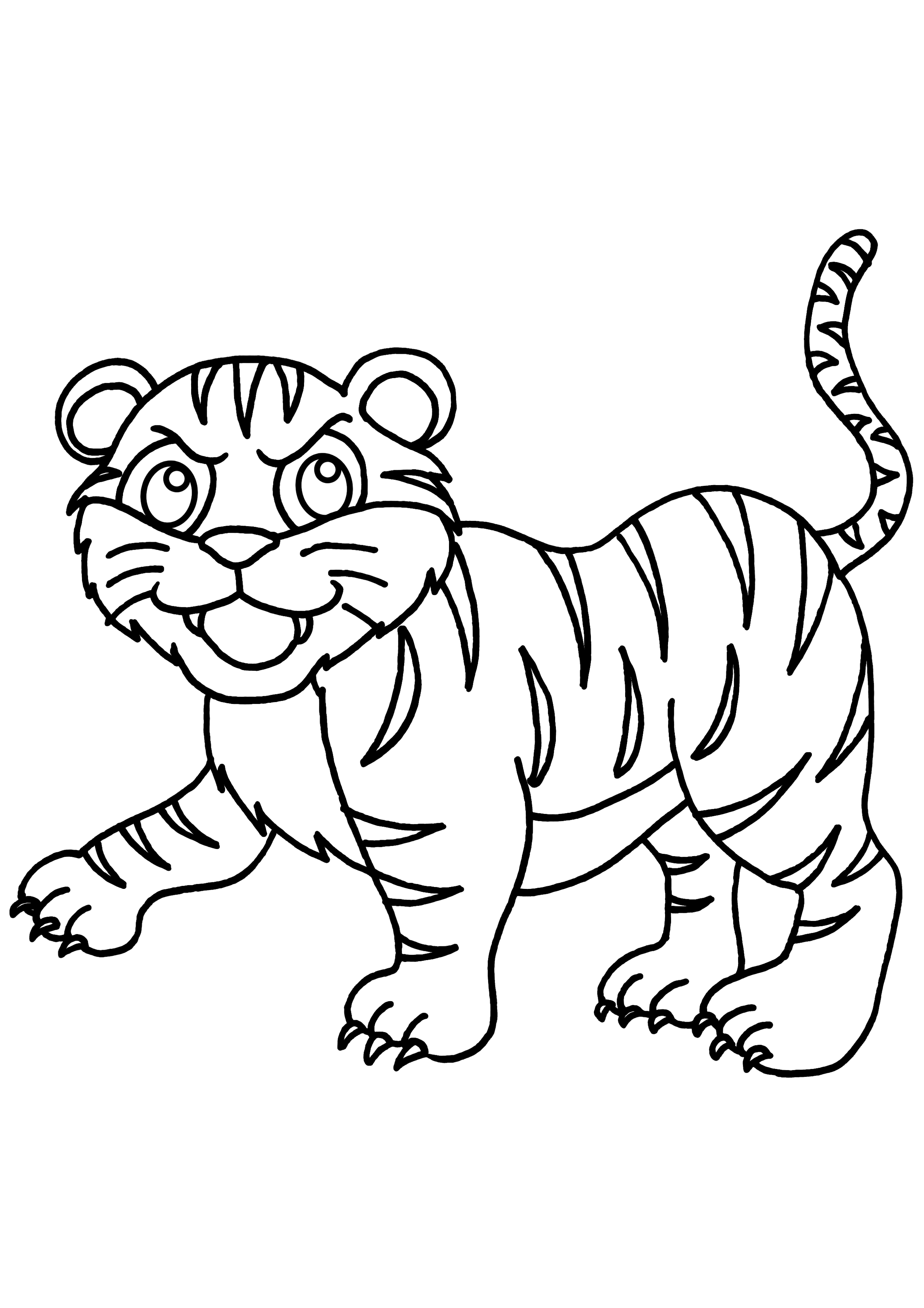 Tigre De Dibujos Animados Divertido Para Colorear Imprimir E Dibujar