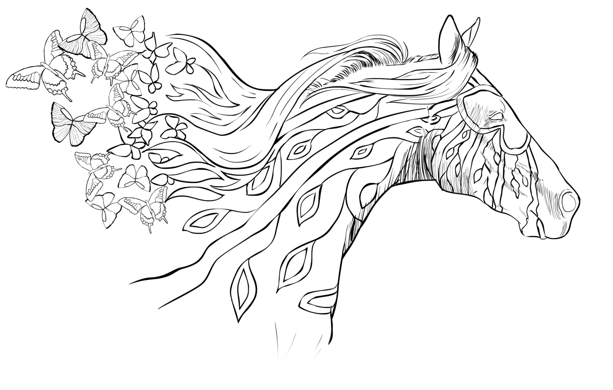 Dibujo gratuito Caballo Adulto #200359 de la coleccion Colorear Adultos para imprimir