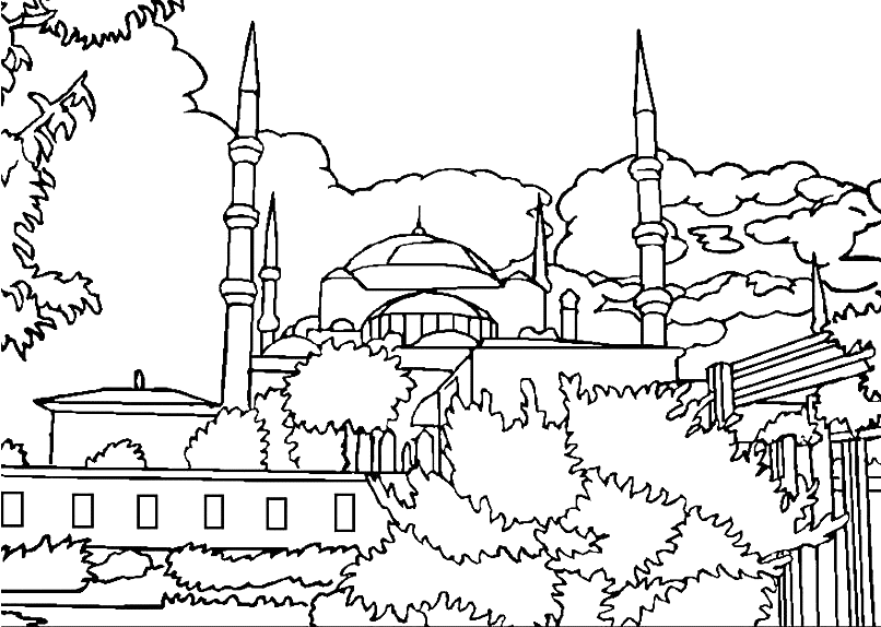 Dibujo para colorear: Mezquita (Edificios y Arquitectura) #64520 - Dibujos para Colorear e Imprimir Gratis