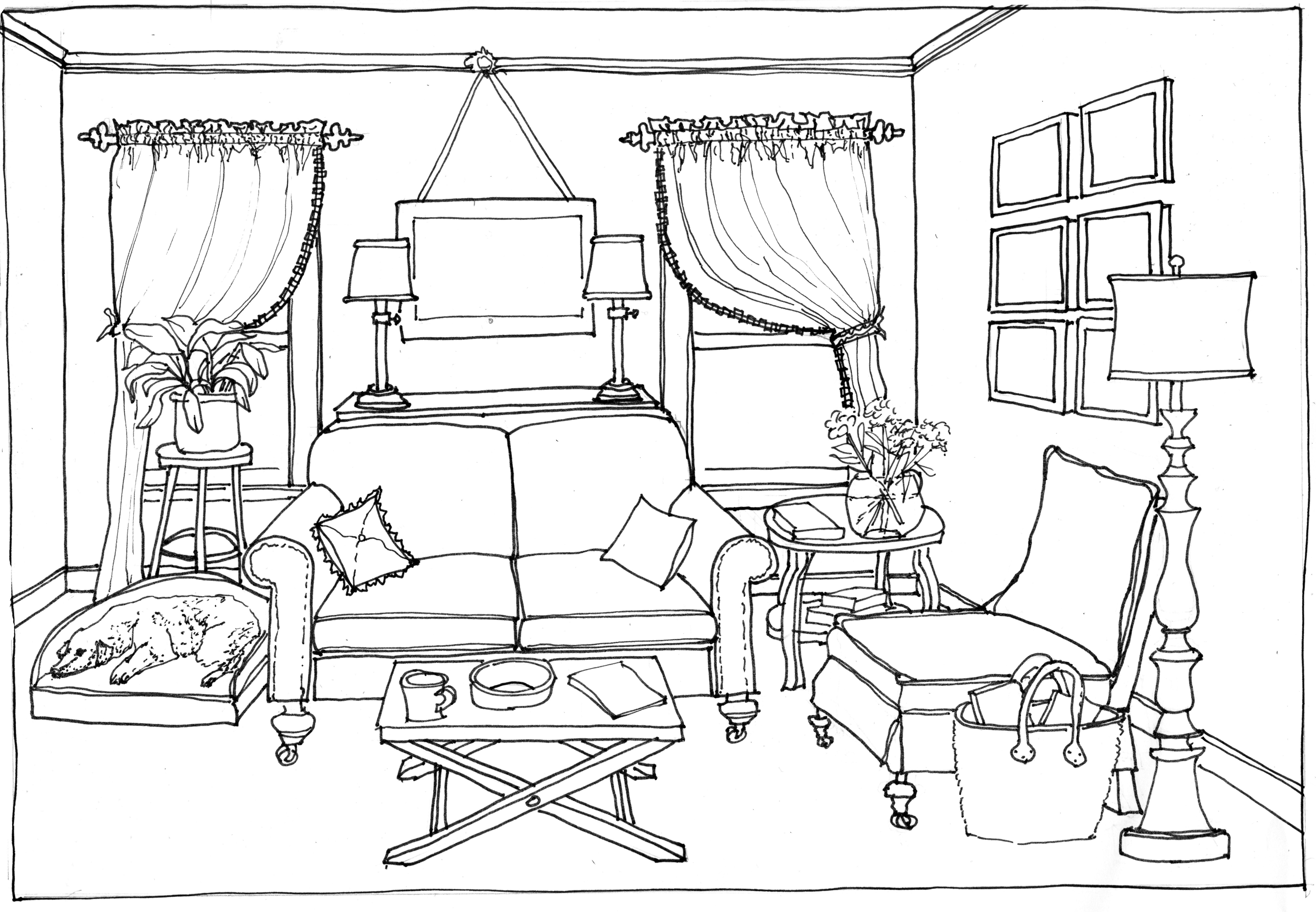 Dibujo gratuito Sala de Estar #66430 de la coleccion Edificios y Arquitectura para imprimir