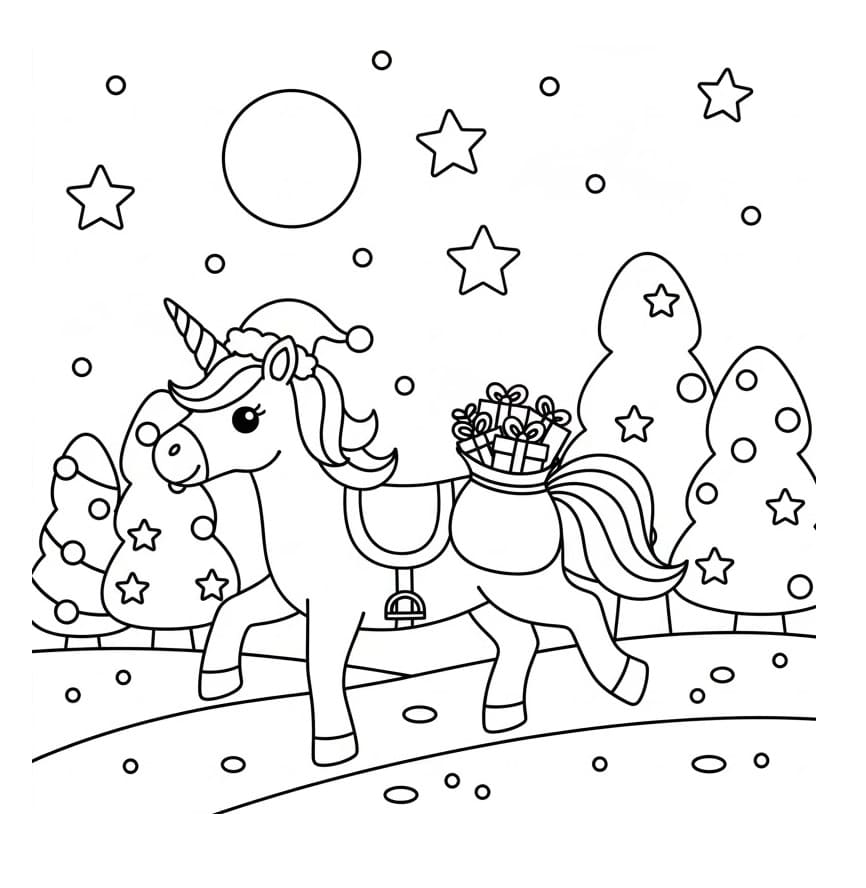 Dibujo gratuito Unicornio de Navidad #222189 de la coleccion Fiestas y Celebraciones para imprimir