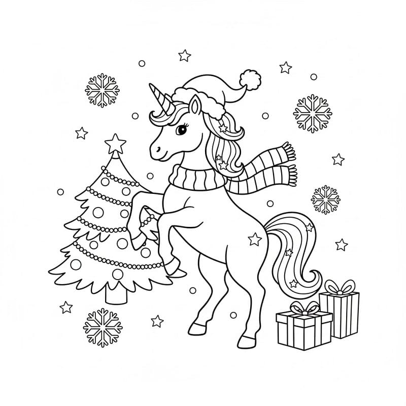 Dibujo gratuito Unicornio de Navidad #222191 de la coleccion Fiestas y Celebraciones para imprimir