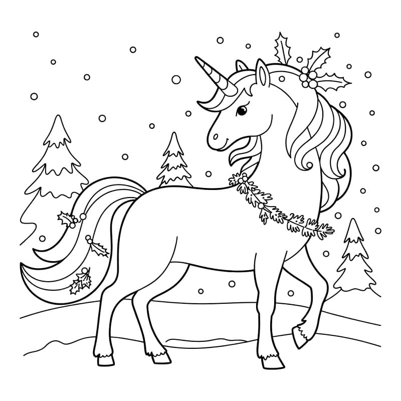 Dibujo gratuito Unicornio de Navidad #222206 de la coleccion Fiestas y Celebraciones para imprimir