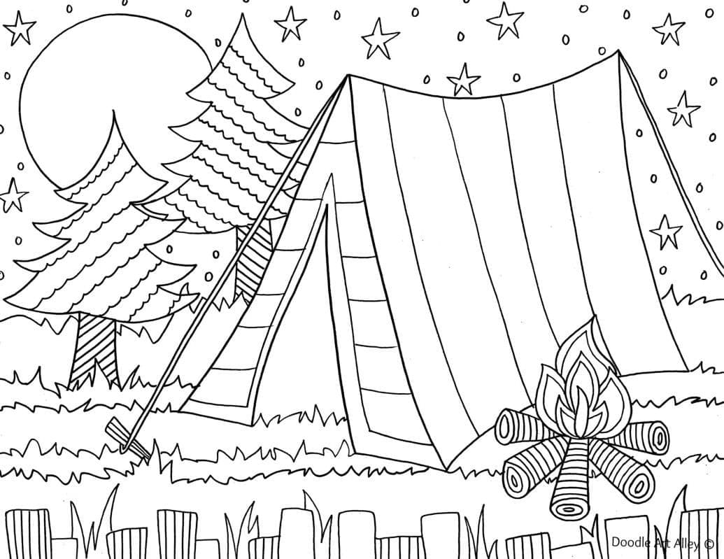 Dibujo gratuito Camping #207401 de la coleccion Naturaleza y Estaciones para imprimir