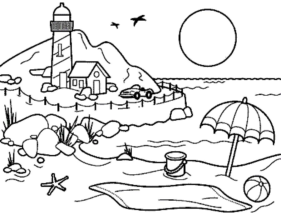 Dibujo para colorear: Playa (Naturaleza y Estaciones) #159003 - Dibujos para Colorear e Imprimir Gratis