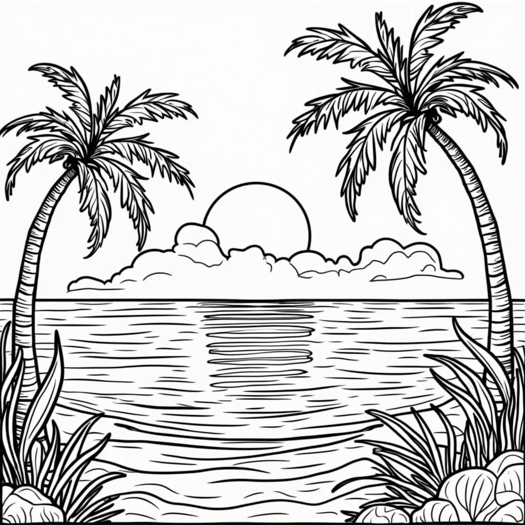Dibujo gratuito Puesta de Sol #216023 de la coleccion Naturaleza y Estaciones para imprimir