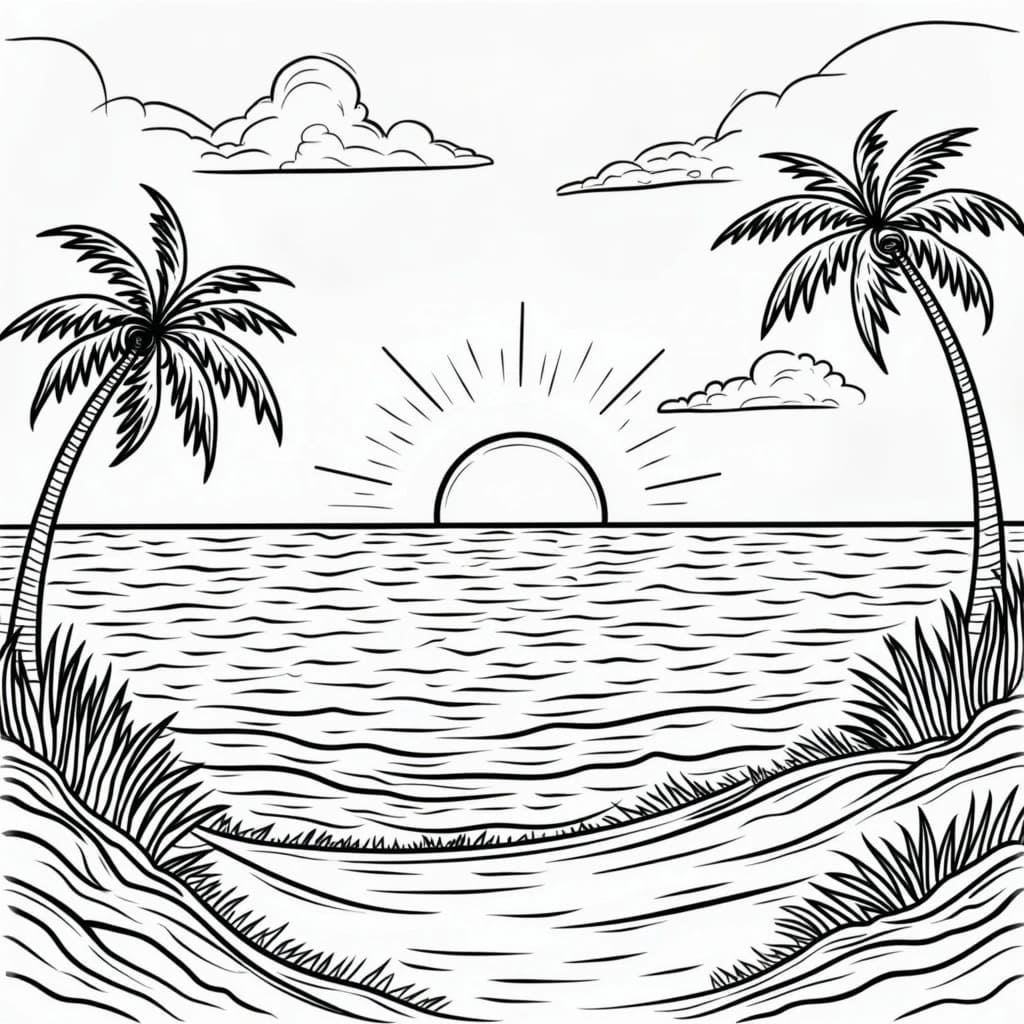 Dibujo gratuito Puesta de Sol #216024 de la coleccion Naturaleza y Estaciones para imprimir