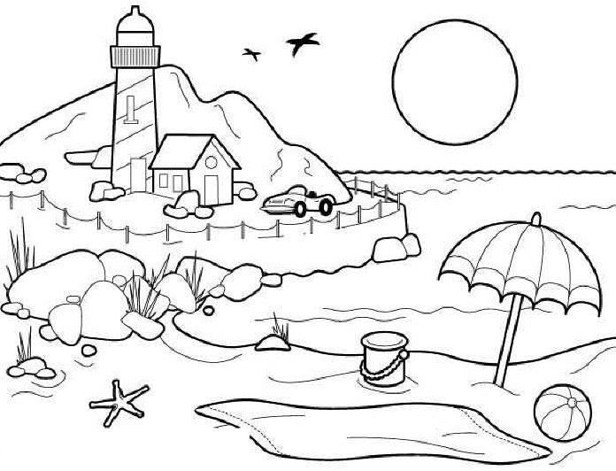 Dibujo para colorear: Playa (Naturaleza) #158970 - Dibujos para Colorear e Imprimir Gratis