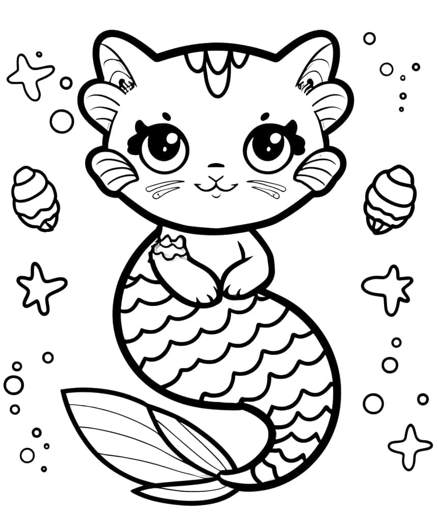 Dibujo gratuito Gato Sirena #212817 de la coleccion Personajes para imprimir