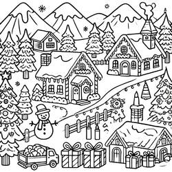 Dibujo para colorear: Pueblo de Navidad (Fiestas y Celebraciones) #217385 - Dibujos para Colorear e Imprimir Gratis