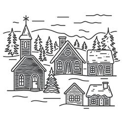 Dibujo para colorear: Pueblo de Navidad (Fiestas y Celebraciones) #217389 - Dibujos para Colorear e Imprimir Gratis