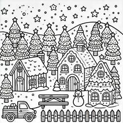Dibujo para colorear: Pueblo de Navidad (Fiestas y Celebraciones) #217392 - Dibujos para Colorear e Imprimir Gratis