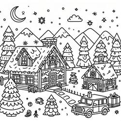 Dibujos para colorear: Pueblo de Navidad - Dibujos para Colorear e Imprimir Gratis