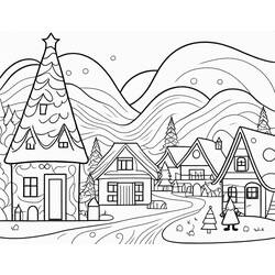 Dibujo para colorear: Pueblo de Navidad (Fiestas y Celebraciones) #217399 - Dibujos para Colorear e Imprimir Gratis