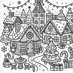 Dibujo para colorear: Pueblo de Navidad (Fiestas y Celebraciones) #217404 - Dibujos para Colorear e Imprimir Gratis
