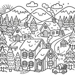 Dibujo para colorear: Pueblo de Navidad (Fiestas y Celebraciones) #217405 - Dibujos para Colorear e Imprimir Gratis