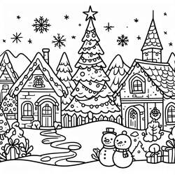 Dibujo para colorear: Pueblo de Navidad (Fiestas y Celebraciones) #217406 - Dibujos para Colorear e Imprimir Gratis