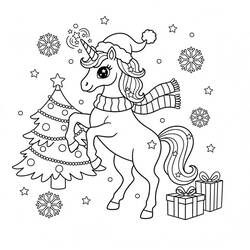 Dibujo Unicornio de Navidad (Fiestas y Celebraciones) #222190 para imprimir y colorear