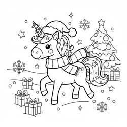 Dibujo Unicornio de Navidad (Fiestas y Celebraciones) #222193 para imprimir y colorear