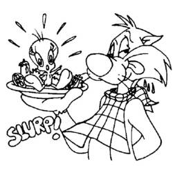 Dibujo para colorear: Piolín y Silvestre (Personajes de Dibujos Animados) #29238 - Dibujos para Colorear e Imprimir Gratis