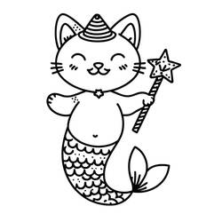 Dibujos para colorear: Gato Sirena - Dibujos para Colorear e Imprimir Gratis