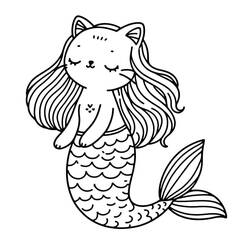 Dibujo Gato Sirena (Personajes) #212805 para imprimir y colorear