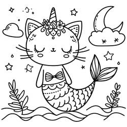 Dibujos para colorear: Gato Sirena - Dibujos para Colorear e Imprimir Gratis