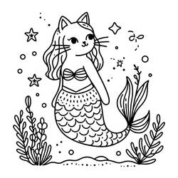 Dibujo Gato Sirena (Personajes) #212810 para imprimir y colorear